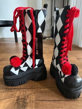 Dolls Kill Trickz N' Treatz Harlequin Clown Platform Boots Size 5